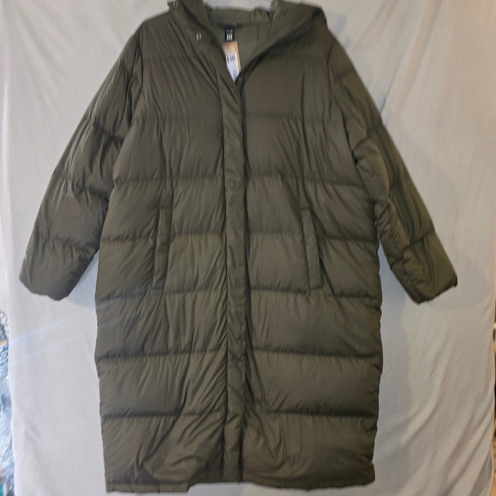 Eddie Bauer Ketchum Down Duffle 2XL Women Green Hooded Puffer Long Coat NEW